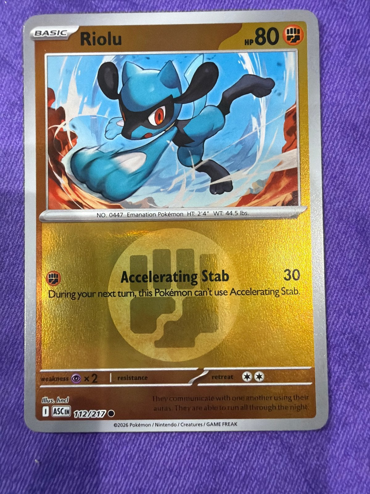 Riolu 112/217 Ascended Heroes Pokémon Kaart, Ophalen of Verzenden, Zo goed als nieuw, Losse kaart, Foil