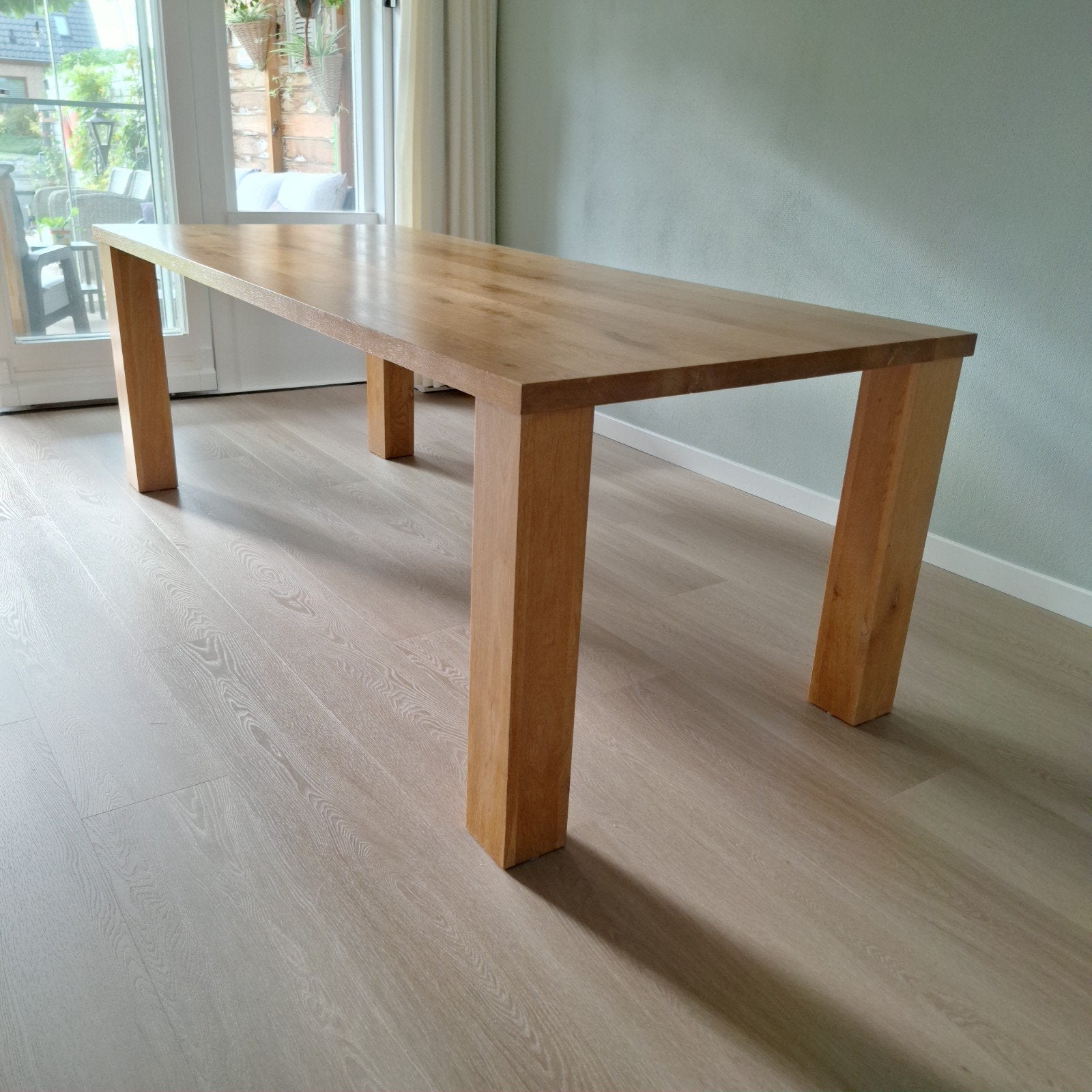 grote licht eiken eetkamertafel, Ophalen, Rechthoekig, 200 cm of meer, 50 tot 100 cm