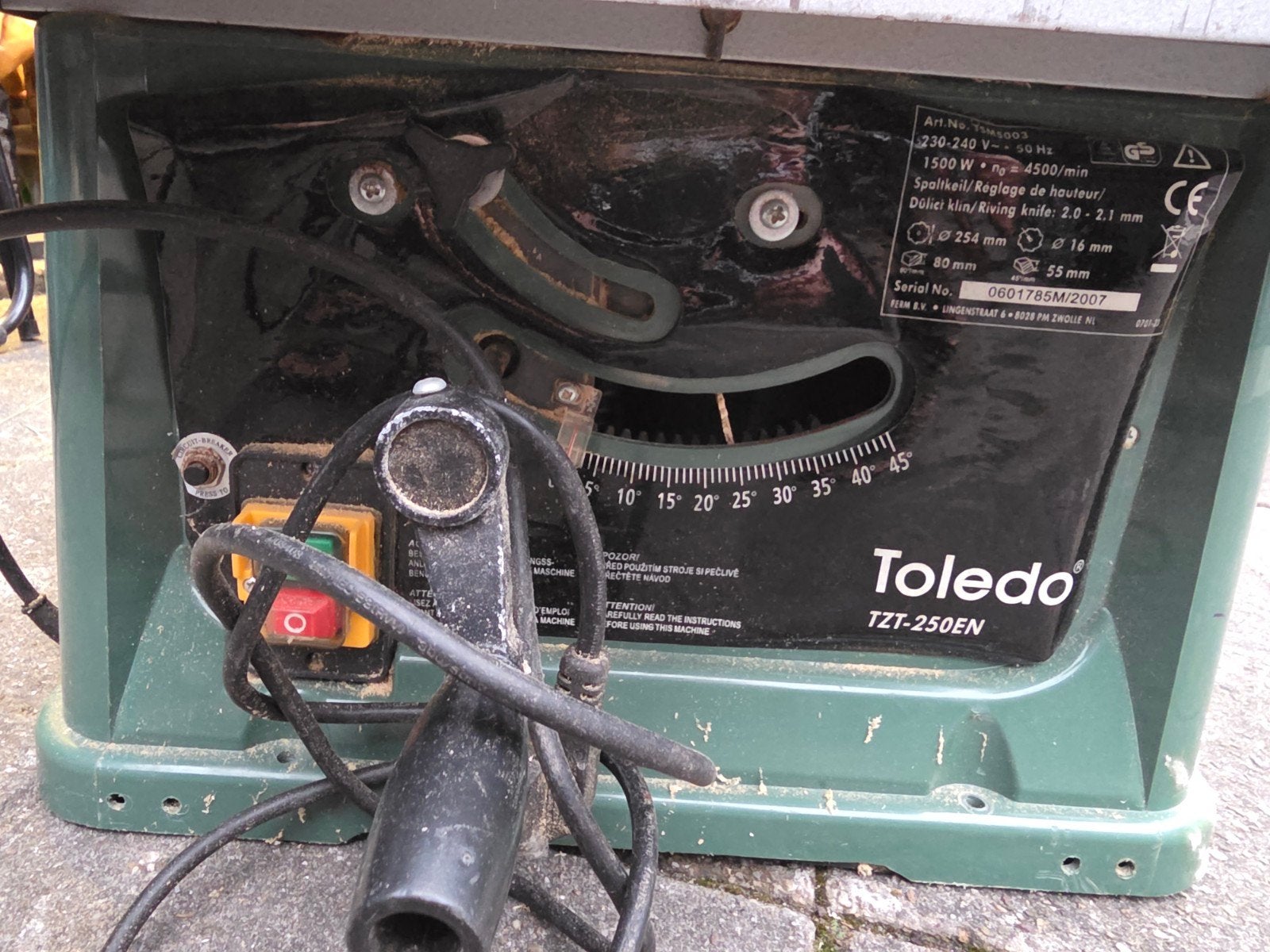 Toledo TZT-250EN Tafelzaag - 1500W, 254mm zaagblad, Ophalen, Gebruikt, Cirkelzaag, 70 mm of meer