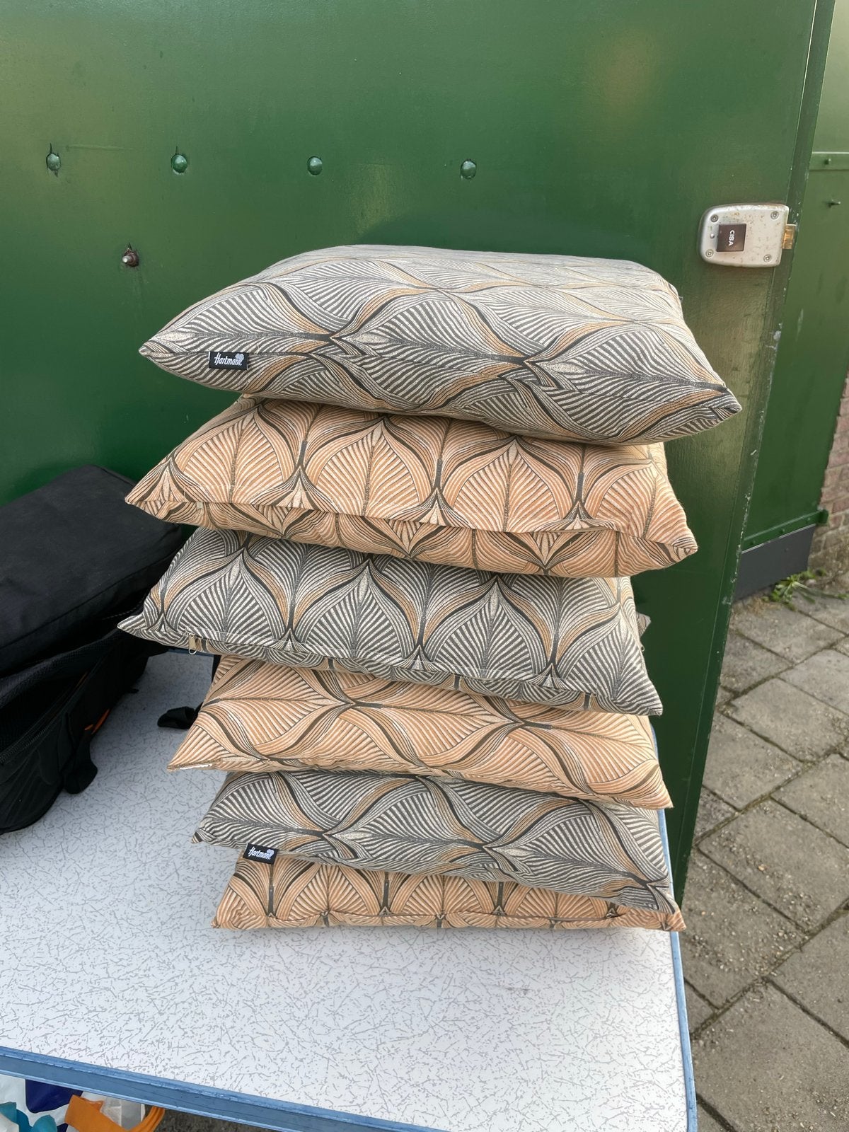 Hartman tuinkussens met bladprint - 6 stuks, Gebruikt, Meerkleurig, Vierkant, Ophalen of Verzenden