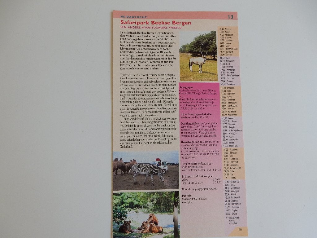 Safaripark Beekse Bergen, pagina uit "Er-op-uit" 1989., Ophalen of Verzenden, Gebruikt, Overige typen