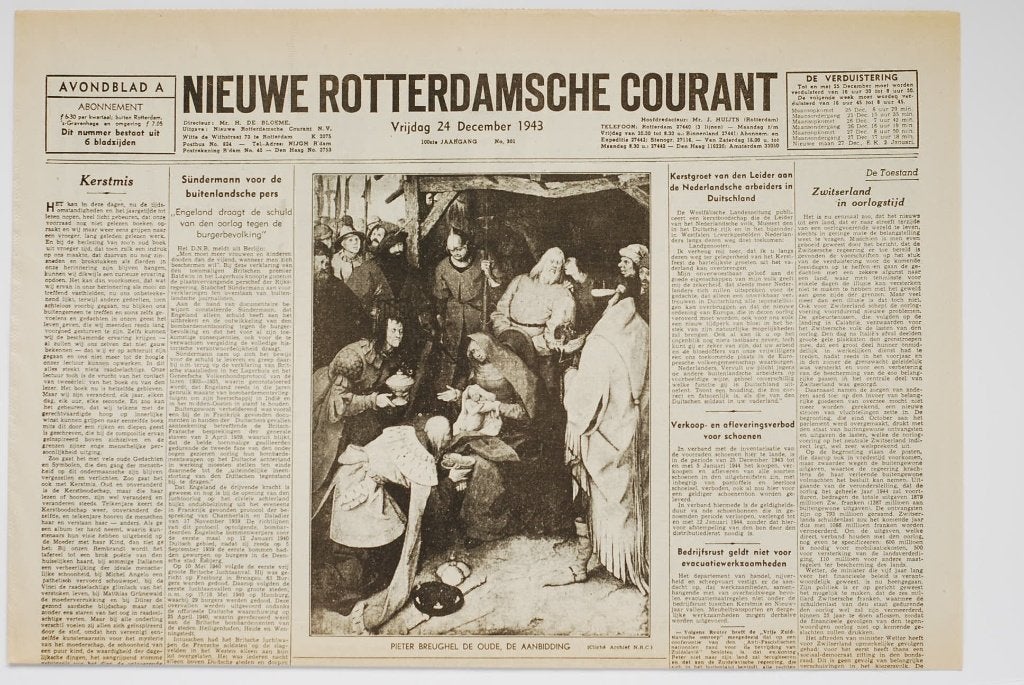 Nieuwe Rotterdamsche Courant 24 december 1943 Heruigave, Verzamelen, Zo goed als nieuw, Verzenden, Amsterdam, Overige soorten