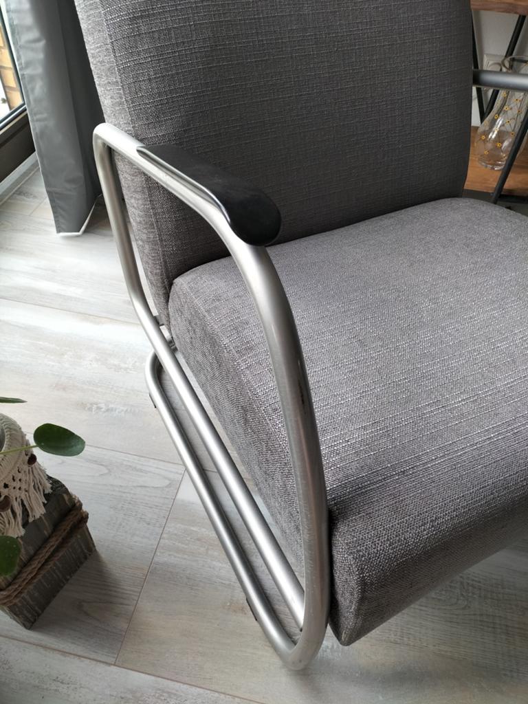 Retro stoel - opnieuw gestoffeerd in grijs, Huis en Inrichting, Stoelen, Ophalen, Zo goed als nieuw, Eén, Stof