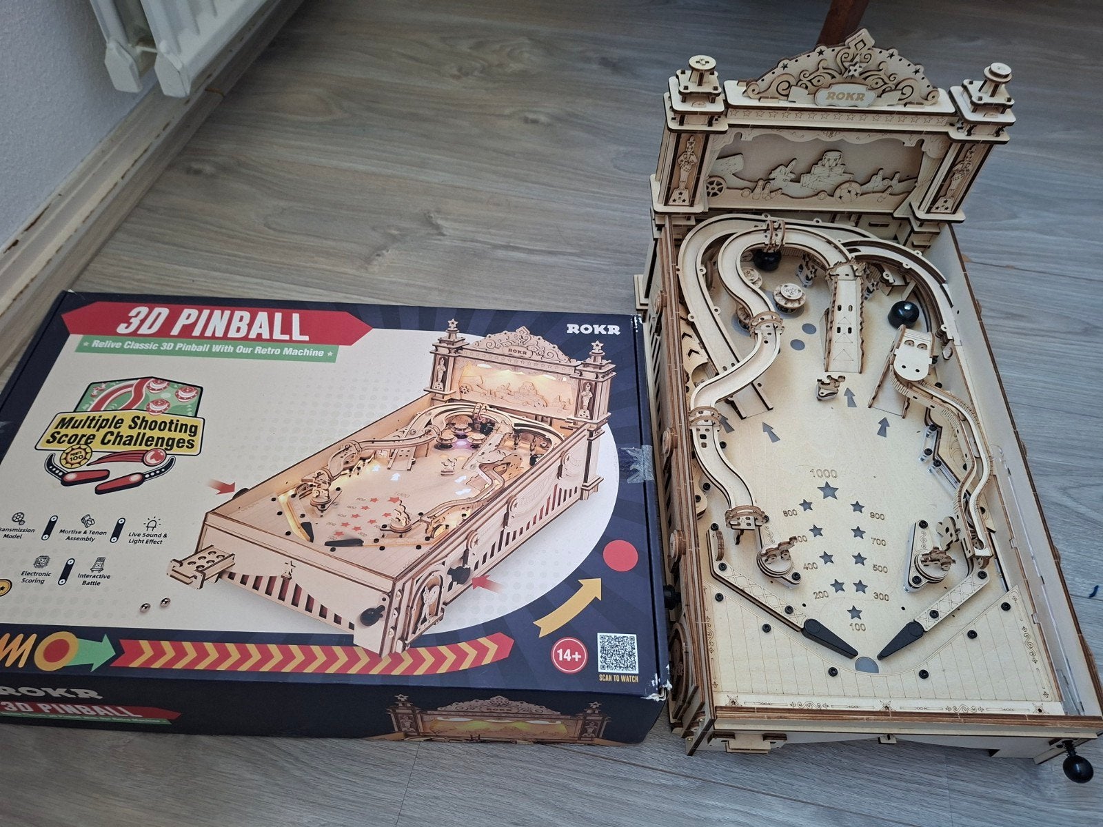 ROKR 3D Houten Flipperkast Model - Compleet, Mechanisch, Zo goed als nieuw, Flipperkast, Ophalen