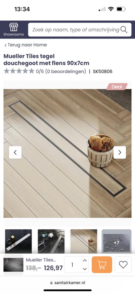 Mueller Tiles tegel douchegoot met flens 90x7cm, Doe-het-zelf en Verbouw, Sanitair, Ophalen of Verzenden, Zo goed als nieuw, Douche