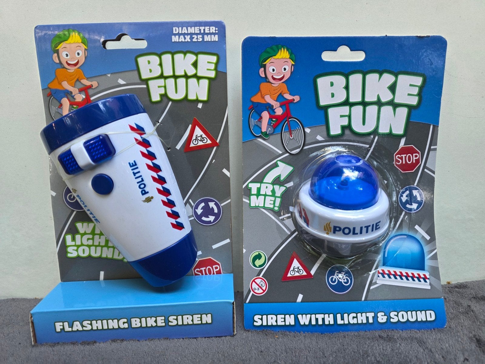 Fiets sirene en zwaailicht set - Politie thema, Ophalen of Verzenden, Nieuw, Batterij, Verlichtingsset