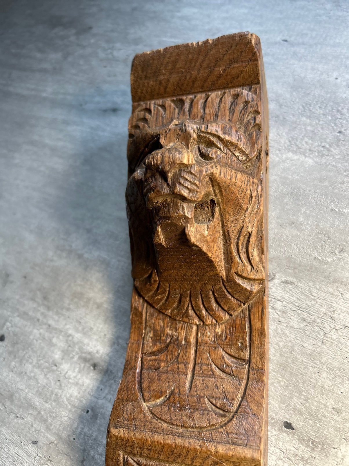 Antieke houten woondecoratie leeuwenkop, Ophalen of Verzenden