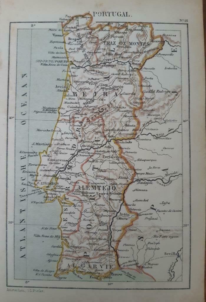 18 / Litho van J. Kuyper uit 1880 van Portugal, Ophalen of Verzenden