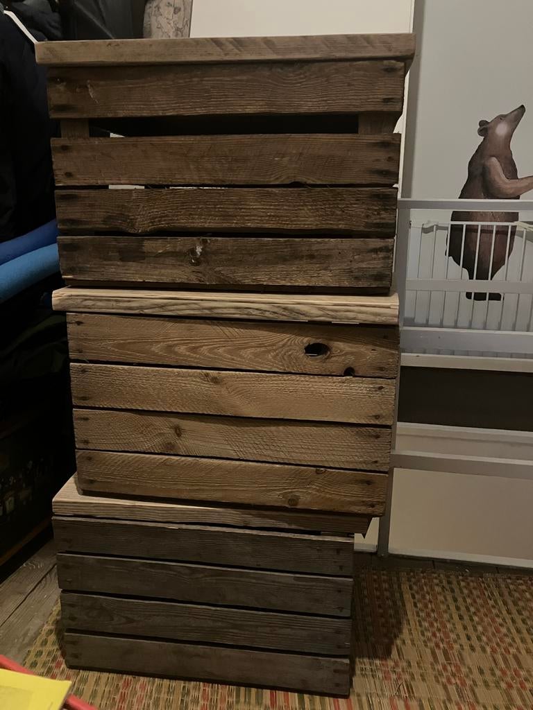 Drie houten kisten met deksel, Ophalen, Zo goed als nieuw, 50 tot 100 cm, Minder dan 50 cm