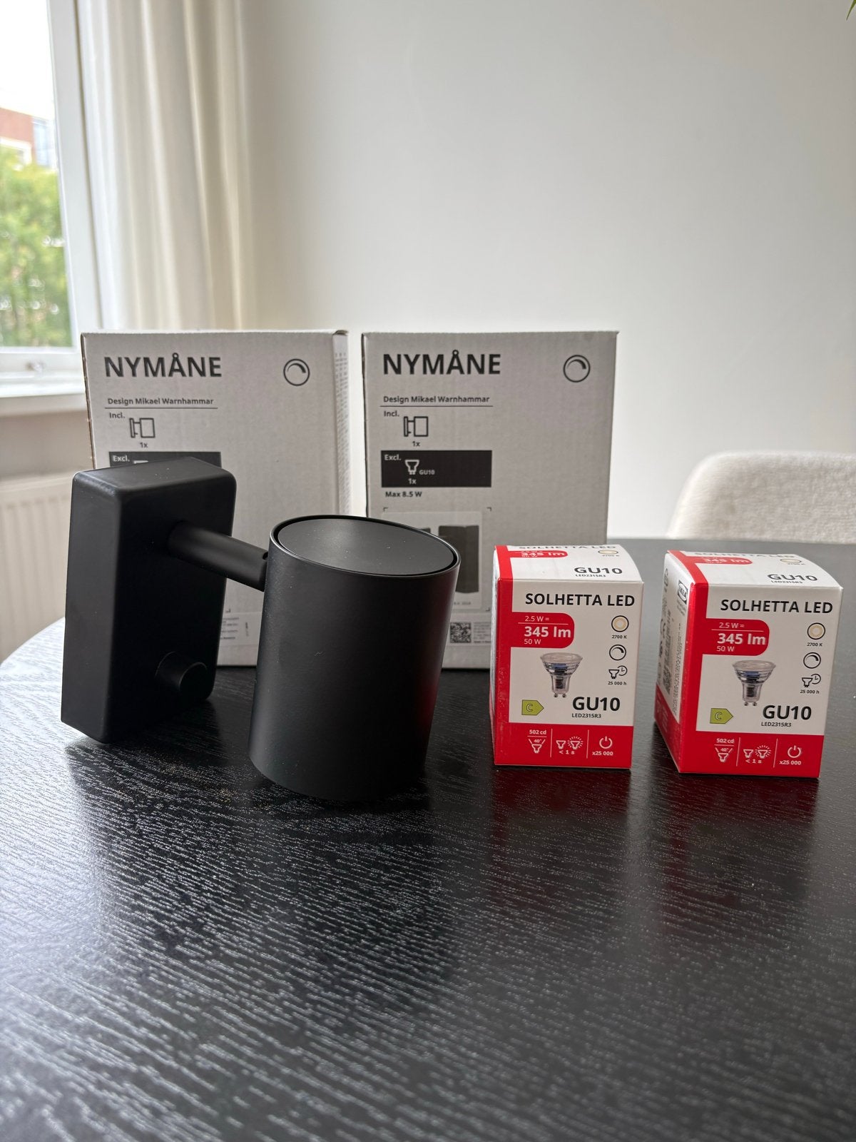 2x IKEA Nymåne bedlampjes (ongebruikt) met LED lampen, Bedlamp, Zwart, Nieuw, Ophalen of Verzenden