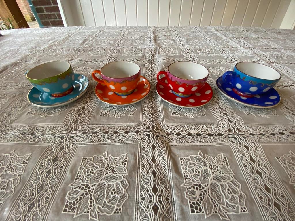 Oilily servies 4x kleine espresso kop en schotel, Ophalen