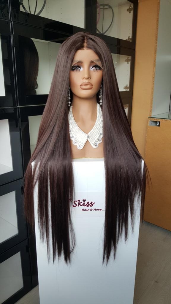 Basic Lace Pruik: Donker bruin - Stijl- 90cm, Ophalen of Verzenden, Nieuw, Pruik of Haarverlenging