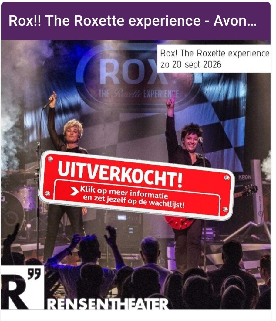 kaarten Rox op 20 September in Rensentheater Emmen, Tickets en Kaartjes, Twee personen, September