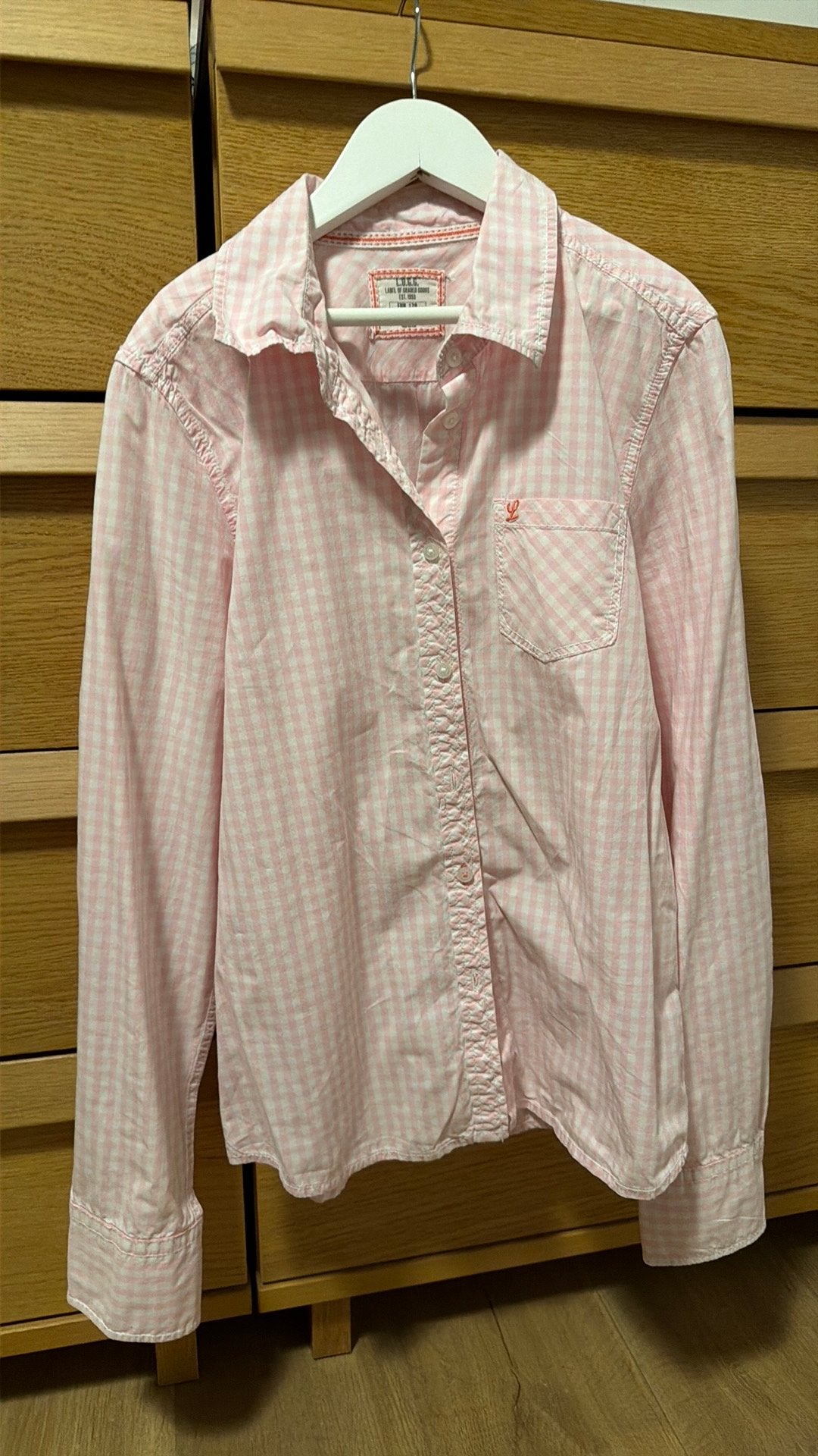 H&M - LOGG roze-wit geruite hemdje - maat 170, Kleding | Dames, Blouses en Tunieken, Ophalen of Verzenden, Zo goed als nieuw, Maat 46/48 (XL) of groter