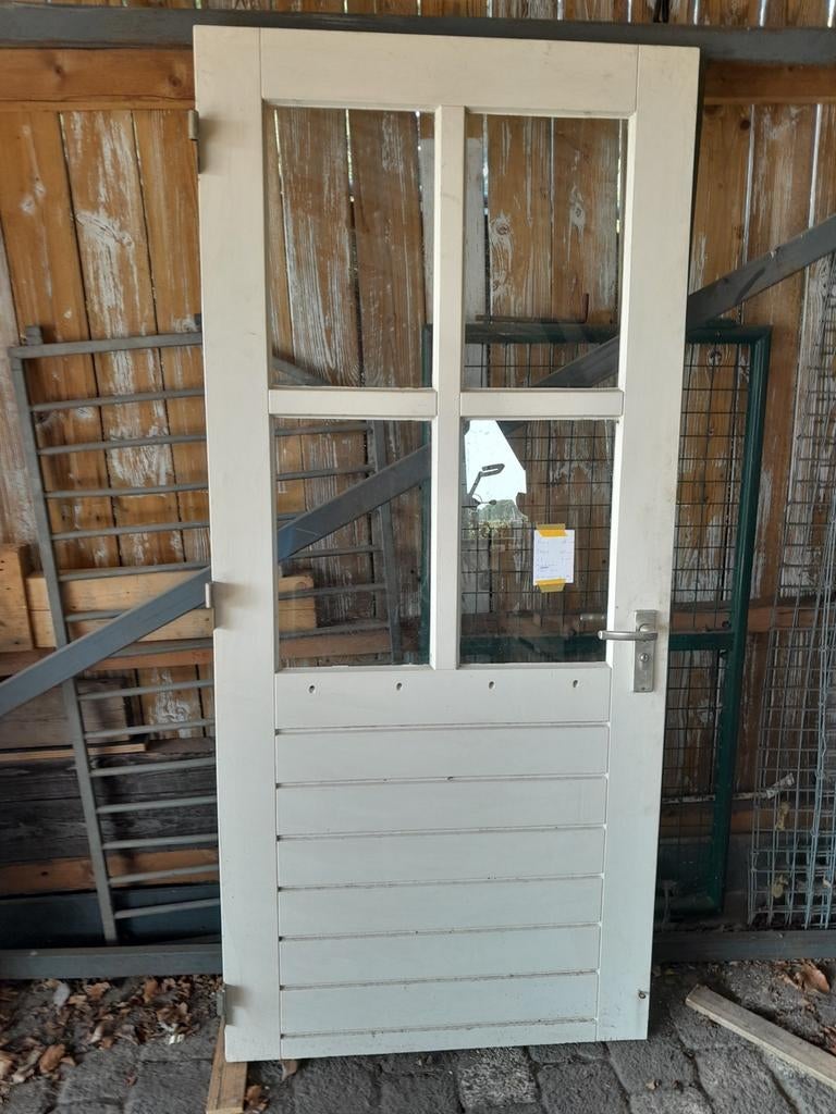 Witte houten buitendeur met enkel glas, Doe-het-zelf en Verbouw, Ophalen, Gebruikt, 80 tot 100 cm, Buitendeur