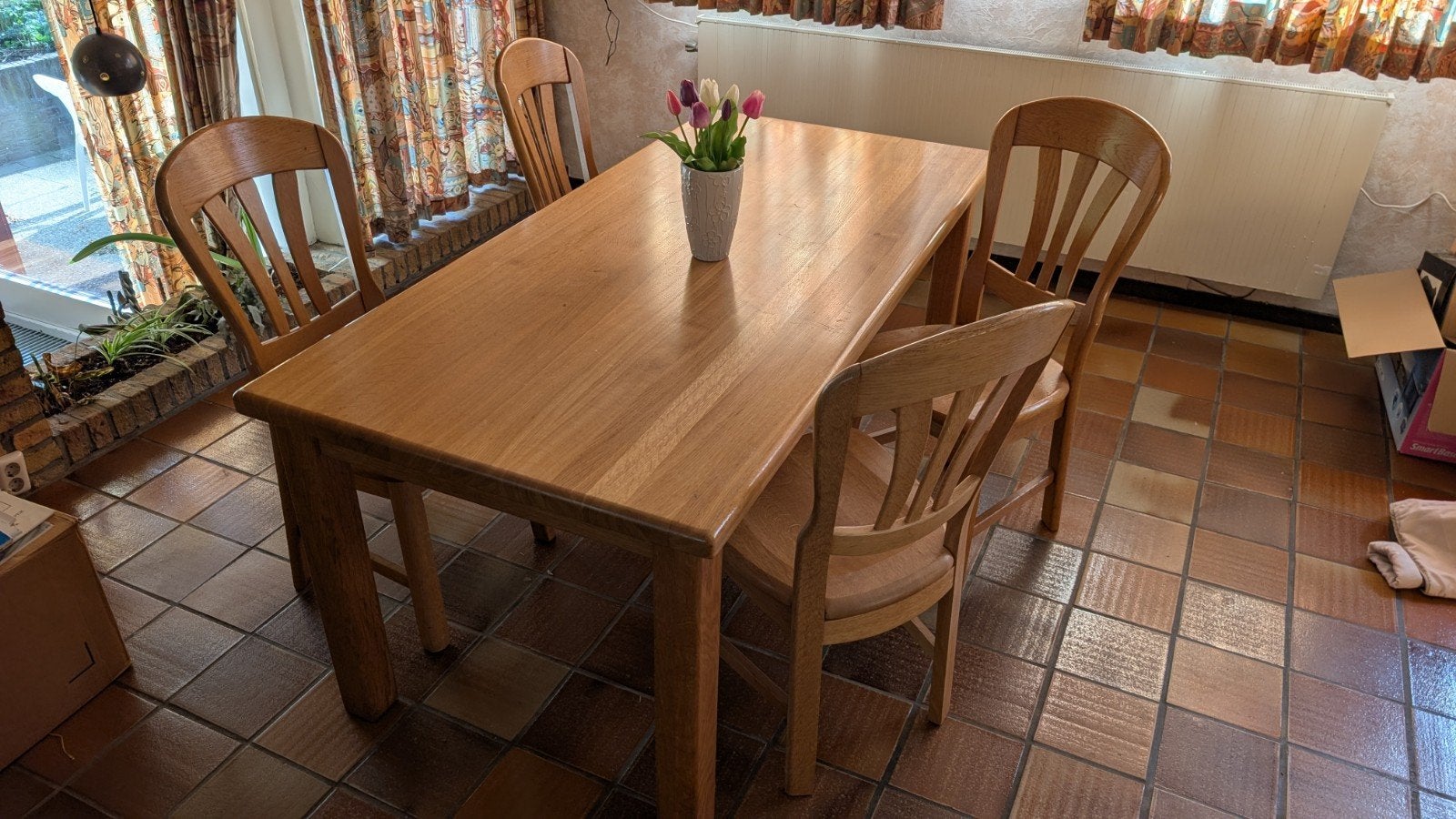Massief licht eiken eettafel met 6 stoelen (180x80 cm), Huis en Inrichting, Ophalen, Gebruikt, Eikenhout, 50 tot 100 cm