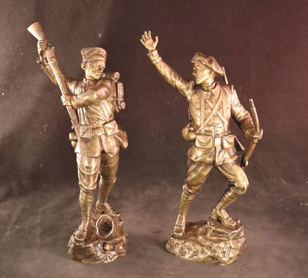Paar antieke bronzen soldaten, Ophalen of Verzenden