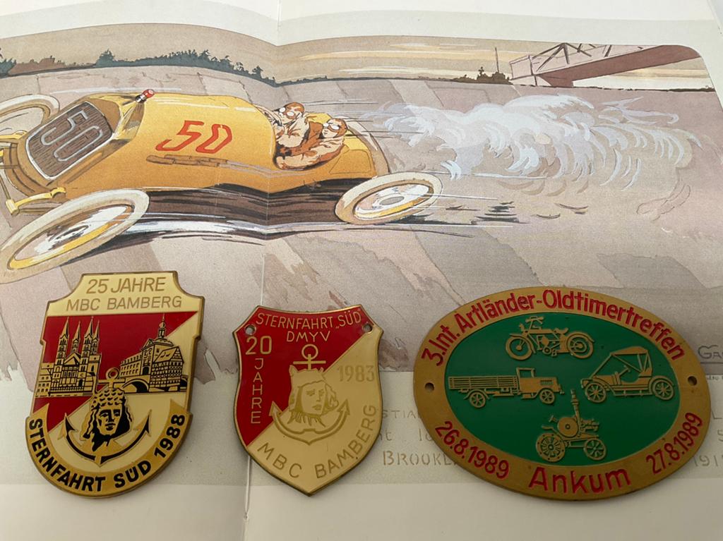 Emaille Carbadges 3 stuks van Oldtimers 1980’s, Ophalen of Verzenden, Zo goed als nieuw