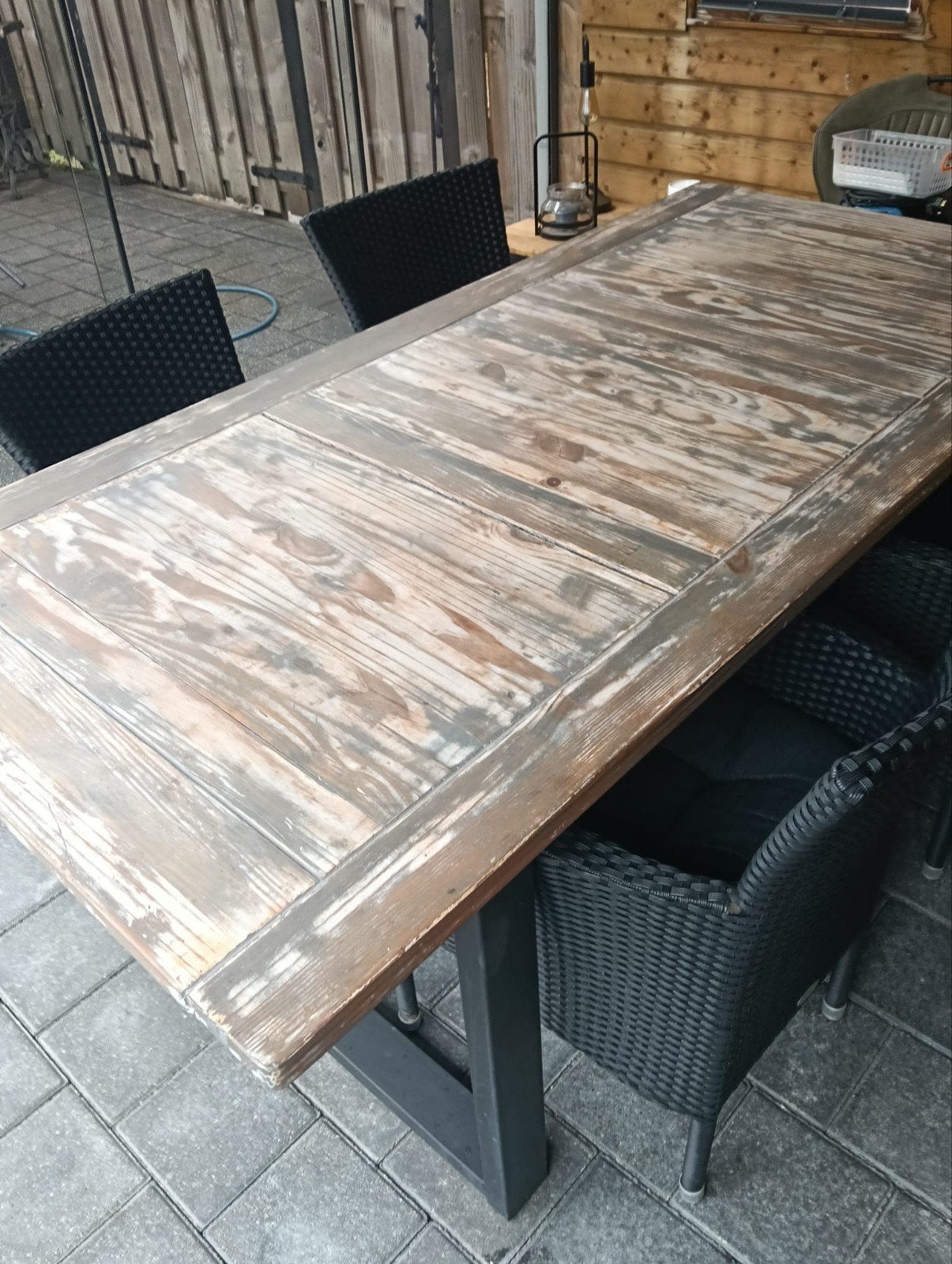 te koop mooie stoere tafel, Tuin en Terras, Tuintafels, Ophalen, Rechthoekig, Hout