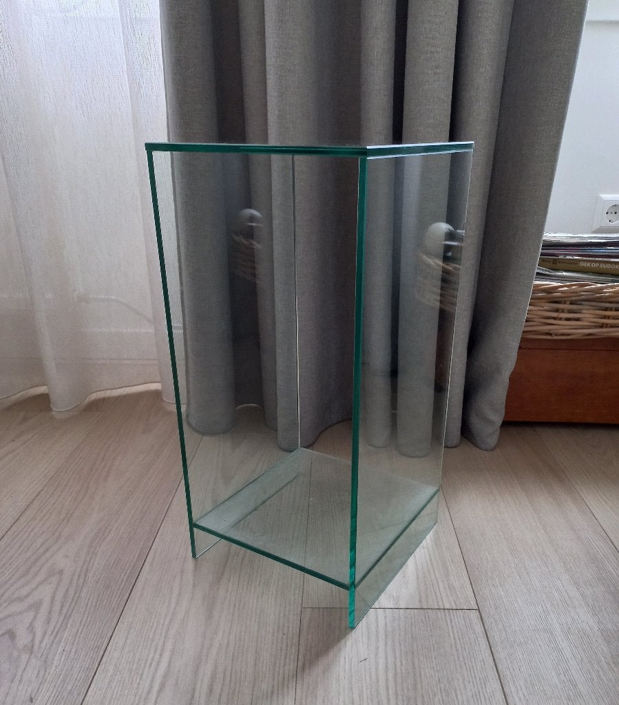 Glazen design bijzettafel, Gebruikt, Rond, Glas, Ophalen