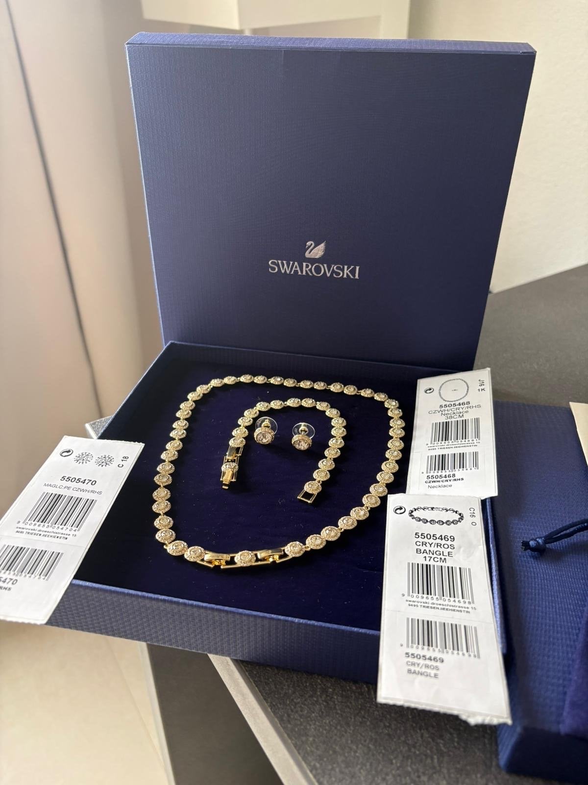 Swarovski Magic Set: Ketting, Armband & Oorbellen Goud, Met kristal, Overige materialen, Ophalen of Verzenden, Zo goed als nieuw