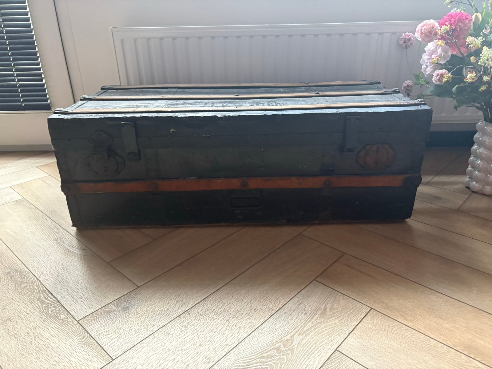 Antieke houten kist - Vintage opbergkist, Ophalen, Gebruikt, 100 tot 150 cm, 75 tot 100 cm