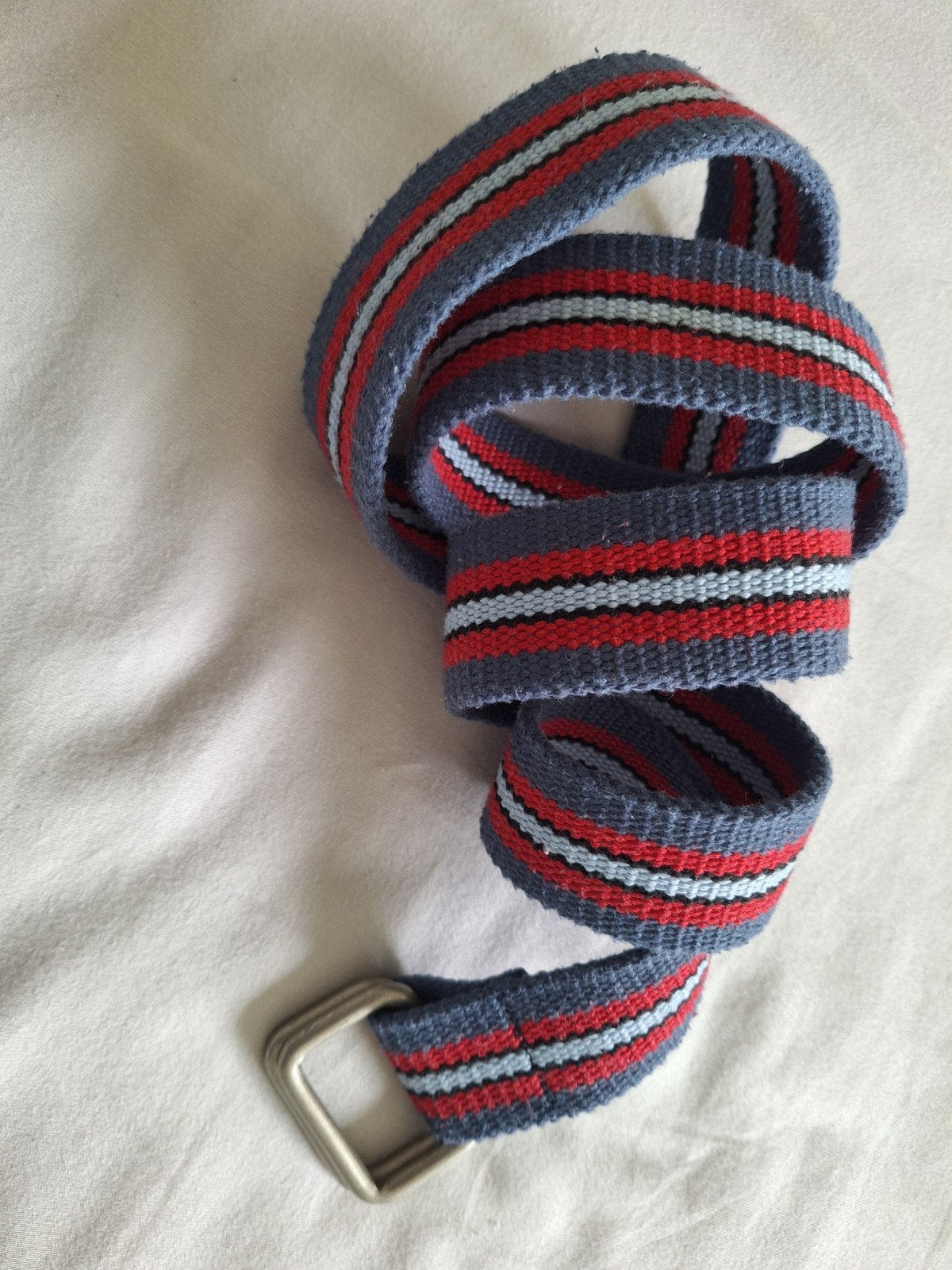 Katoenen blauw/rode vestelbare riem, 4 cm breed, Kleding | Dames, Riemen en Ceinturen, Ophalen of Verzenden, Zo goed als nieuw