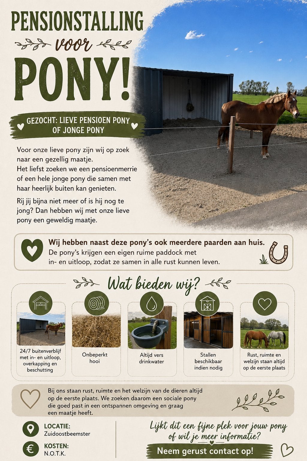 Buitenstalling voor pensioen pony!, Dieren en Toebehoren, Stalling en Weidegang, Weidegang, 1 paard of pony