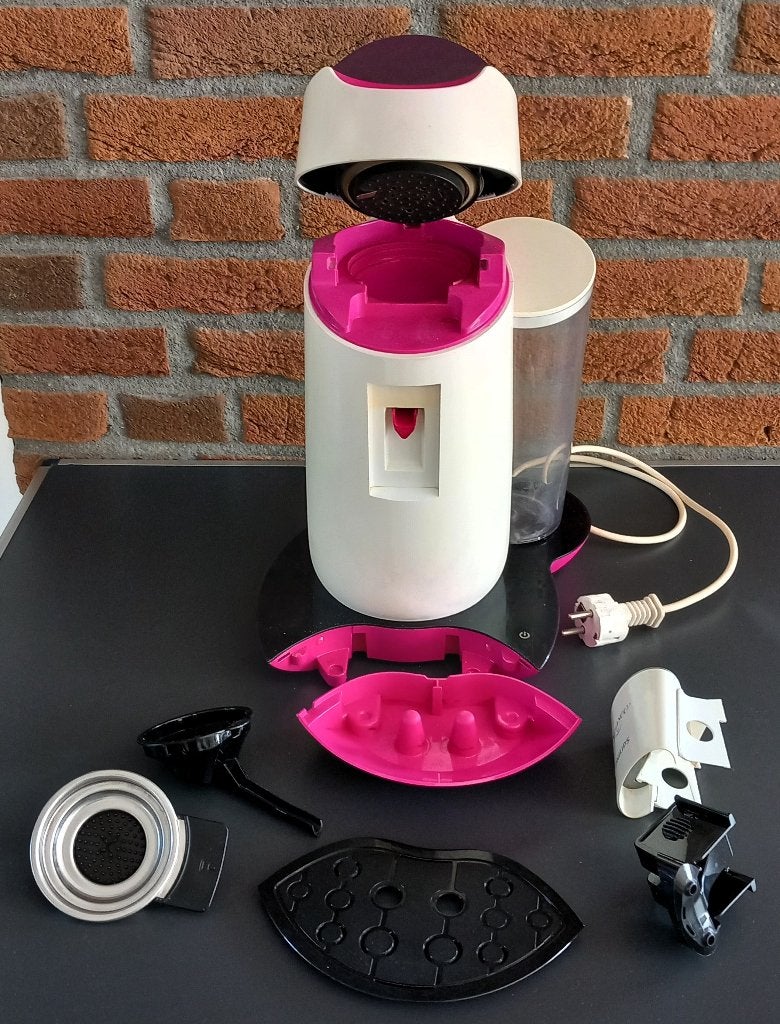 Design Philips Senseo koffiezetautomaat (roze), Witgoed en Apparatuur, Ophalen, Gebruikt, Koffiemachine, Koffiepads en cups