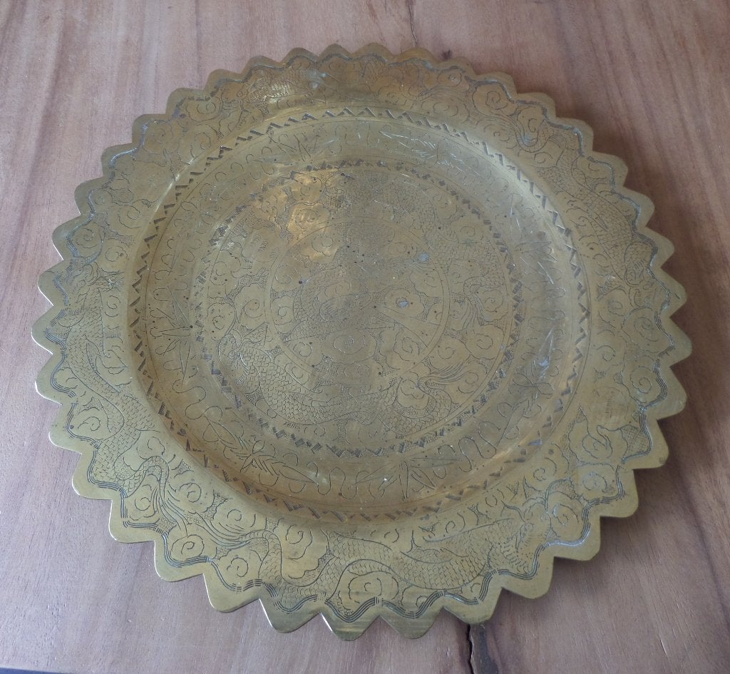 antiek Chinees bord 45,5 cm. koper ca. 1900-1920, Op te hangen, Wanddecoratie, Ophalen of Verzenden, China