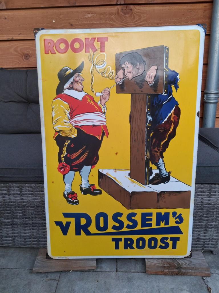 Mooi oud emaille reclamebord Van Rossum's Troost, Antiek en Kunst, Ophalen