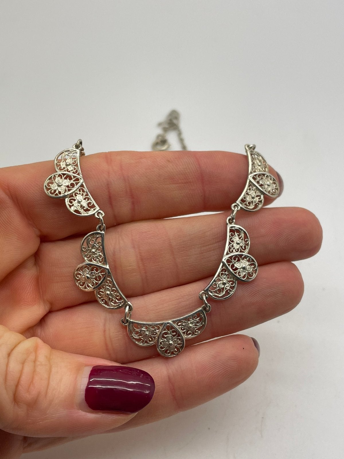 G24 Prachtige zilveren filigrain ketting, Ophalen of Verzenden, Zilver, Ketting
