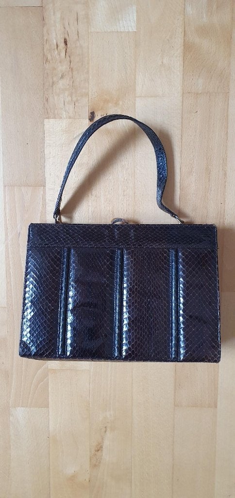 Handtas, slangenleer, donkerbruin, Sieraden, Tassen en Uiterlijk, Tassen | Damestassen, Ophalen of Verzenden, Gebruikt, Bruin