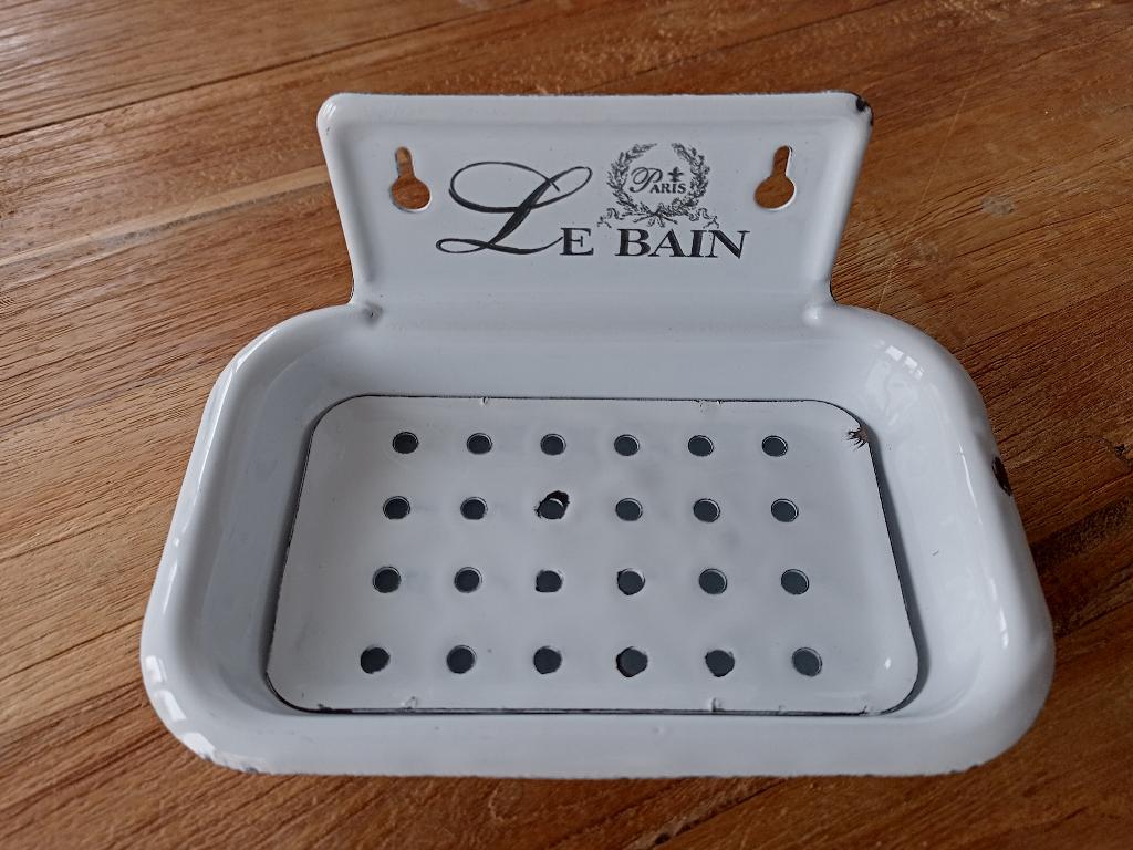 wandbakje/zeepbakje houder wit emaille Le Bain, Antiek en Kunst, Antiek | Emaille, Ophalen of Verzenden