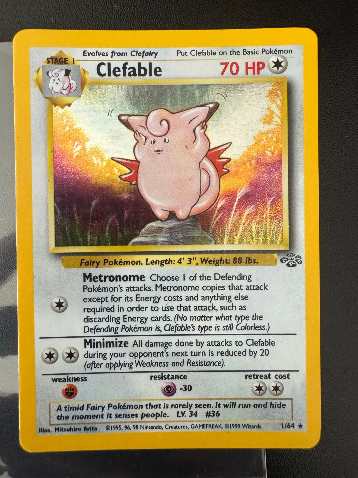 Clefable Holo Foil 1/64 Jungle Set Pokémon Kaart, Hobby en Vrije tijd, Ophalen of Verzenden, Losse kaart, Foil