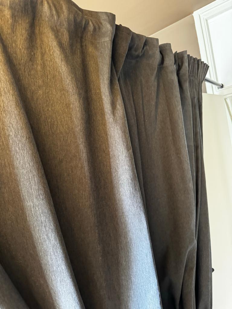 Ikea Gordijnen met roede - 3x 140cm donkergrijs, Ophalen, Gebruikt, 100 tot 150 cm, 200 cm of meer