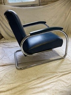Vintage Tubax Vilvoure Chroom Jaren '50 Fauteuil Blauw, Huis en Inrichting, Ophalen, Gebruikt, Vintage Design Klassieker, Minder dan 75 cm