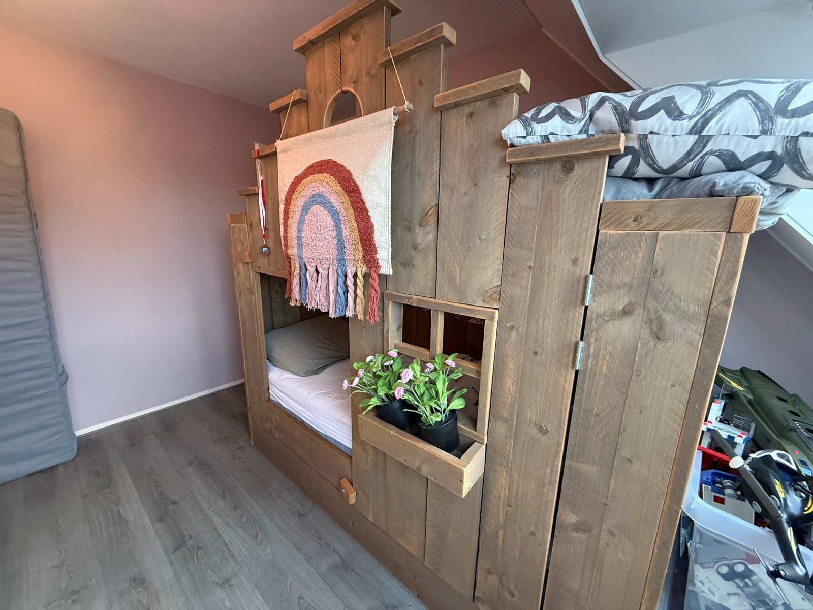 Uniek stapelbed/huisbed, Huis en Inrichting, Slaapkamer | Stapelbedden en Hoogslapers, Ophalen, Gebruikt, 90 cm, 160 tot 180 cm