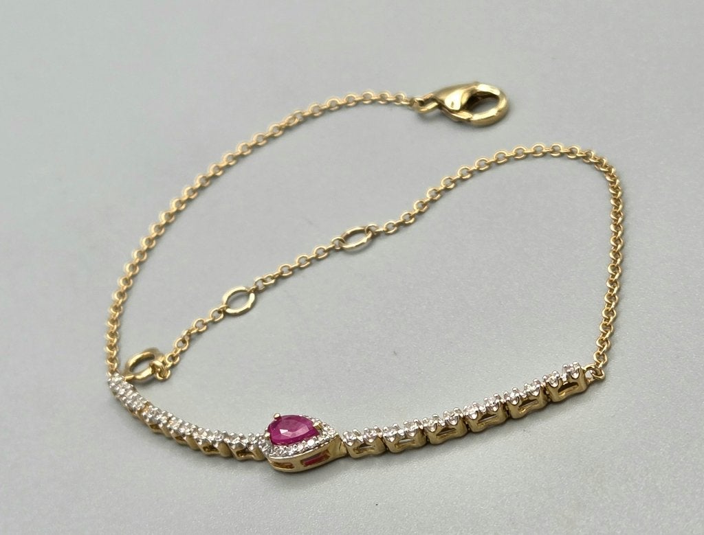 Gouden Vintage armband met robijn en diamanten. 2026/449, Sieraden, Tassen en Uiterlijk, Armbanden, ., Ophalen of Verzenden, Zo goed als nieuw