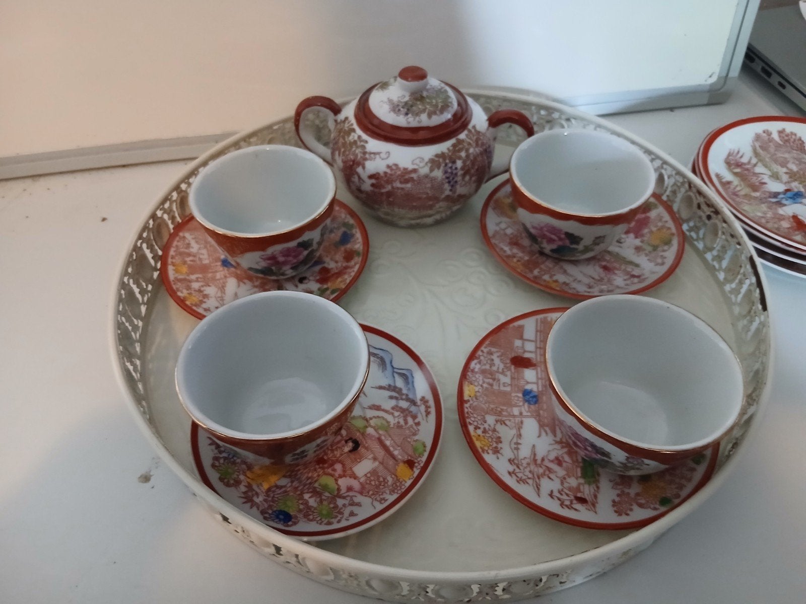 Vintage Japans theeservies met dienblad, Ophalen of Verzenden