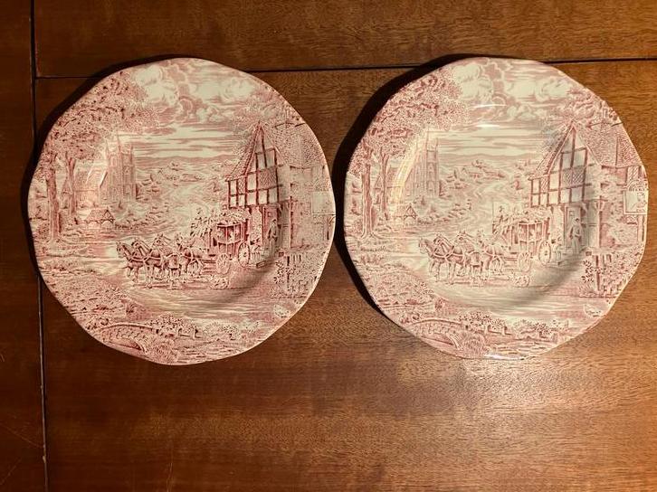 2 bordjes 20 cm Enoch Wedgwood Tunstall Dicken’s Coaching, Ophalen of Verzenden