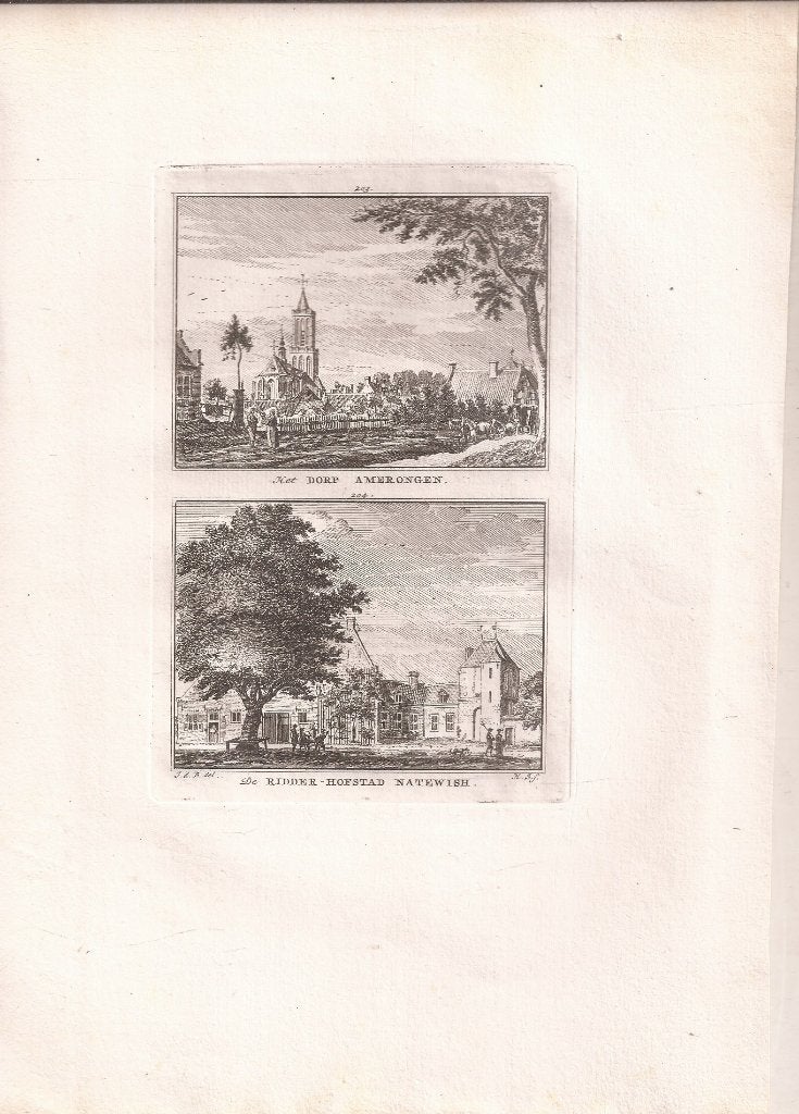 Het Dorp Amerongen en De Ridder-Hofstad Natewisch Fraai, Met tekst, Stadsgezicht, Ophalen of Verzenden, Gravure