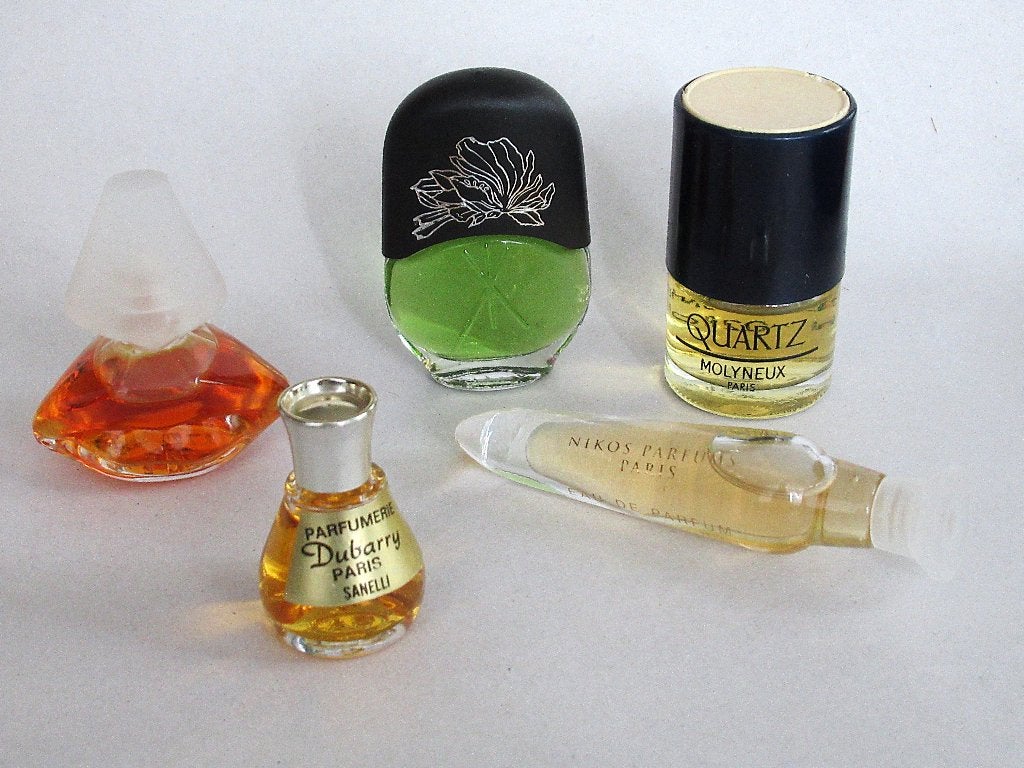 Vintage set van vijf niet geopende miniature parfum flesjes., Verzamelen, Ophalen of Verzenden, Nieuw, Miniatuur