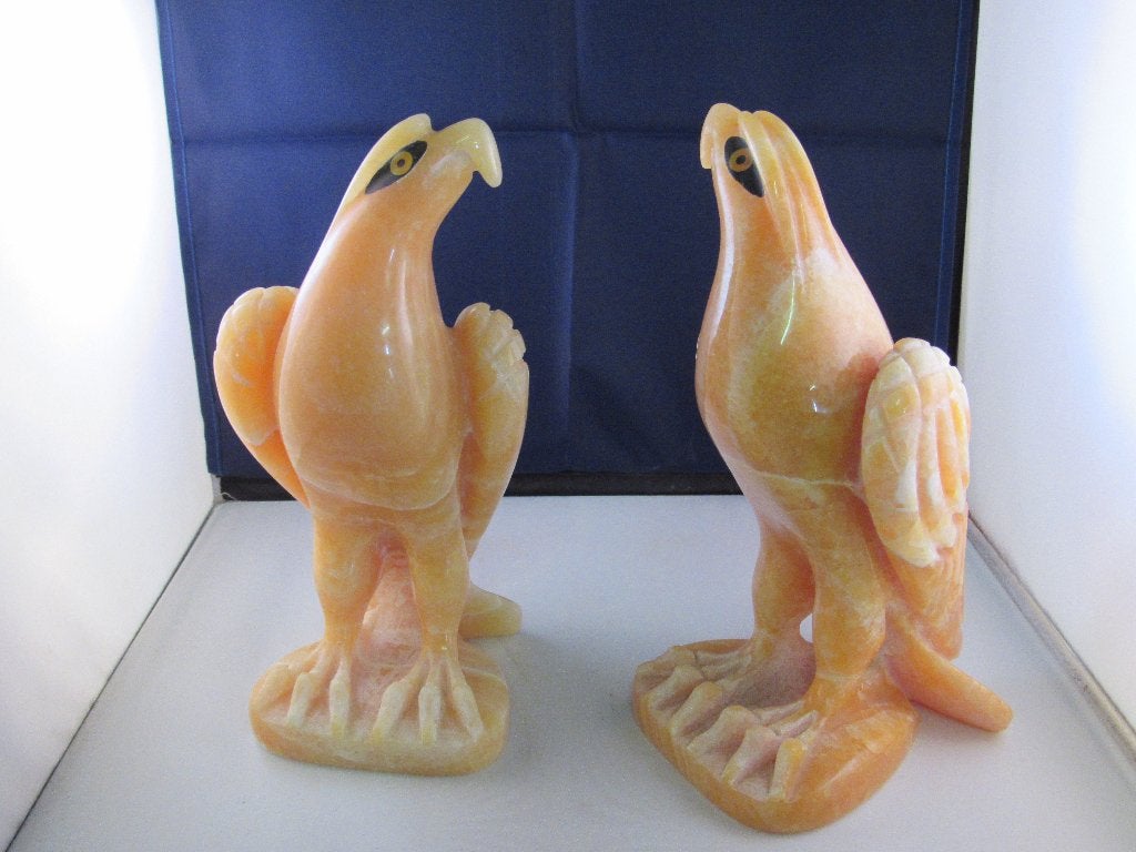 Natuurstenen roofvogel beelden set (Onyx Marmer) (Oranje), Ophalen, Natuurlijk materiaal, 20 - 50 cm, Beeld