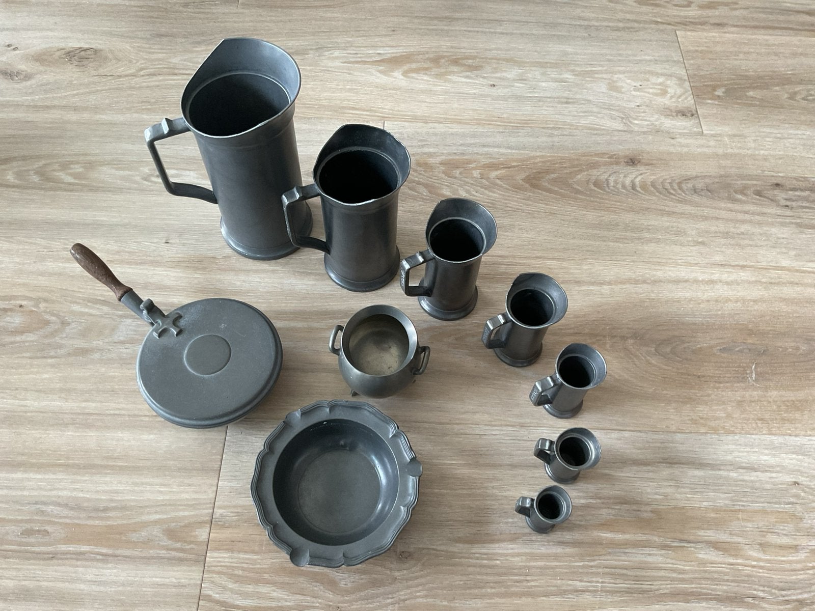 Collectie tinnen + hangrekje, Ophalen of Verzenden