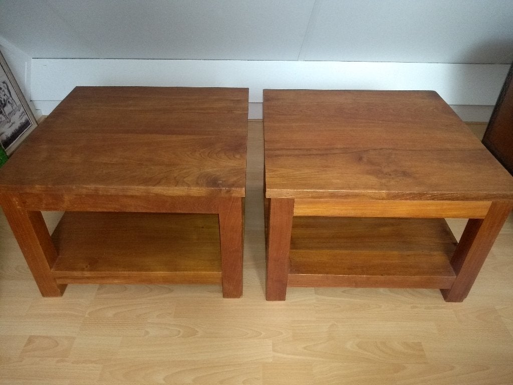 2 salon bijzettafels teak, Ophalen, Vierkant, Minder dan 55 cm, 45 tot 60 cm