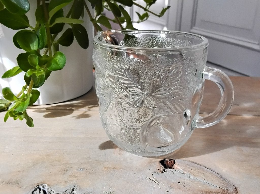 Vintage Fidenza persglas Italië - melkkan fruitafbeelding, Kan, Gebruikt, Vintage, Ophalen of Verzenden