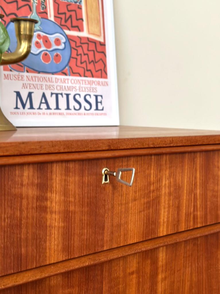 Vintage ladekast teak hout jaren 50/60 Deens Scandinavisch, Ophalen, Gebruikt, 5 laden of meer, Teakhout