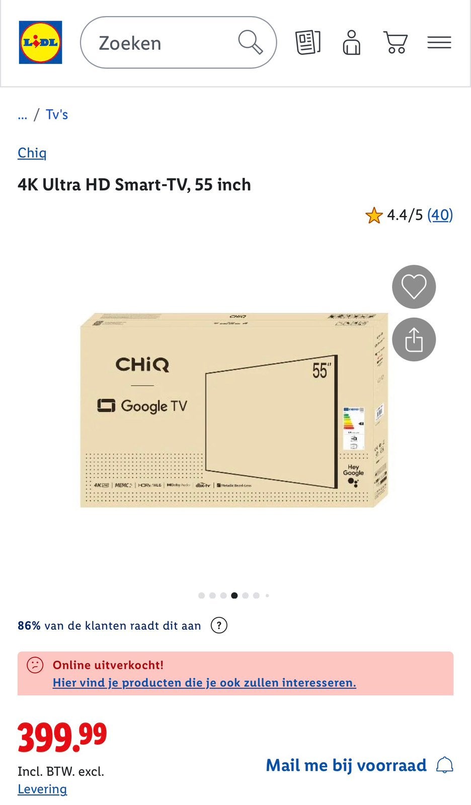 Chiq tv 55inch zgan, Audio, Tv en Foto, Televisies, Overige merken, 120 Hz, Zo goed als nieuw, 80 tot 100 cm