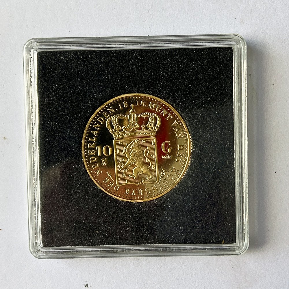 Herslag 10 Gulden Willem I 1818 - Verguld + Cert & Luxe Doos, Postzegels en Munten, Koning Willem I, Losse munt, 10 gulden, Goud